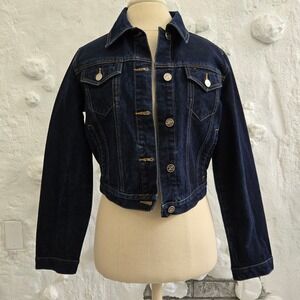 Zanadi Women Cropped Denim Jacket Dark Wash Indigo Trucker Size S Vintage 90's